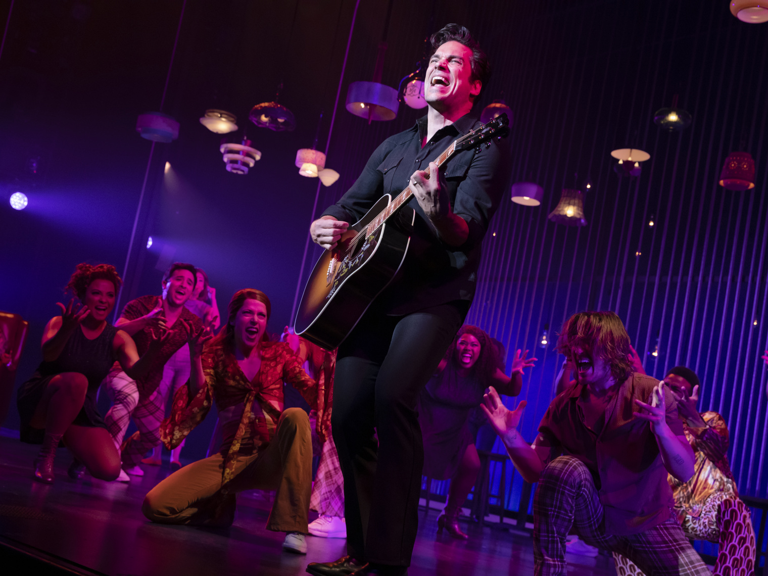 Will Swenson as Neil Diamond - Then and the cast of <i>A Beautiful Noise</i>.