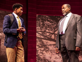 Jeremy Pope as Pharus and Chuck Cooper as Headmaster Marrow in Choir Boy.