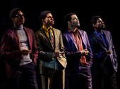 Ephraim Sykes as David Ruffin, Jeremy Pope as Eddie Hendricks, James Harkness as Paul Williams and Jawan M. Jackson as Melvin Franklin in Ain't Too Proud.