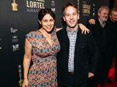 The Lucille Lortel Awards host Mike Birbiglia snaps a photo on the red carpet with his wife, Jen Stein.