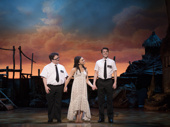 Cody Jamison Strand as Elder Cunningham, Kim Exum as Nabulungi and Dave Thomas Brown as Elder Price in The Book of Mormon.