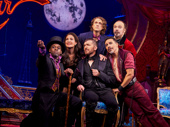 Sahr Ngaujah as Toulouse-Lautrec, Natalie Mendoza as Satine, Tam Mutu as The Duke of Monroth, Aaron Tveit as Christian, Ricky Rojas as Santiago and Danny Burstein as Harold Zidler in Moulin Rouge! The Musical.