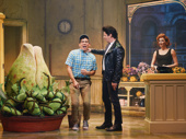 Conrad Ricamora as Seymour with Christian Borle as Orin Scrivello D.D.S and Tammy Blanchard as Audrey in Little Shop of Horrors.