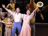 Hugh Jackman as Harold Hill, Sutton Foster as Marian Paroo and the cast of The Music Man.