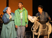 Aymee Garcia as Jack's Mother, Cole Thompson as Jack and Kennedy Kanagawa as Milky White in Into the Woods.