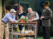 Rob McClure as Seymour, Tammy Blanchard as Audrey, Stuart Zagnit as Mr. Mushnik and Christian Borle in Little Shop of Horrors.
