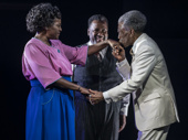 Sharon D Clarke as Linda Loman, Wendell Pierce as Willy Loman and André de Shields as Ben in Death of a Salesman.