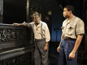 Samuel L. Jackson as Doaker Charles and Ray Fisher as Lymon in The Piano Lesson.