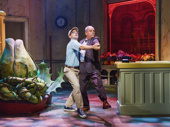 Rob McClure as Seymour and Brad Oscar as Mr. Mushnik in Little Shop of Horrors.