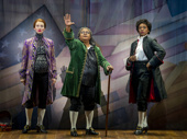 Elizabeth A. Davis as Thomas Jefferson, Patrena Murray as Benjamin Franklin and Kristolyn Lloyd as John Adams in 1776.