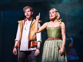 Stark Sands as Shakespeare and Betsy Wolfe as Anne Hathaway in & Juliet.