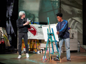 Paul Bettany as Andy Warhol and Jeremy Pope as Jean-Michel Basquiat in The Collaboration.