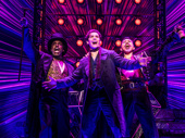 André Ward as Toulouse-Lautrec, Derek Klena as Christian and Ricky Rojas as Santiago in Moulin Rouge! The Musical.