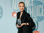 Jessica Chastain poses with her Broadway.com Audience Choice Award for Favorite Leading Actress in a Play for her performance in A Doll's House.