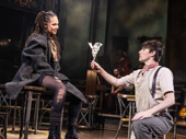 Solea Pfeiffer as Eurydice and Reeve Carney as Orpheus in Hadestown.