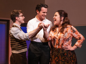 Daniel Radcliffe as Charley, Jonathan Groff as Franklin and Lindsay Mendez as Mary in Merrily We Roll Along.