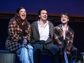 Lindsay Mendez as Mary, Jonathan Groff as Franklin and Daniel Radcliffe as Charley in Merrily We Roll Along.