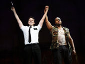 Kevin Clay as Elder Price and Derrick Williams as The General in The Book of Mormon.