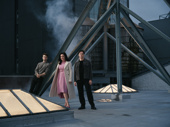 Daniel Radcliffe, Lindsay Mendez, Jonathan Groff (Photo by Emilio Madrid for Broadway.com)