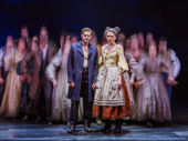 Aaron Tveit as Sweeney Todd, Sutton Foster as Mrs. Lovett and the cast of Sweeney Todd.