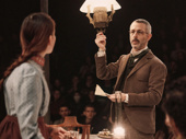 Victoria Pedretti as Petra Stockmann and Jeremy Strong as Doctor Thomas Stockmann in An Enemy of the People.