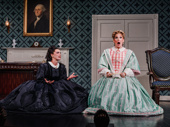 Betty Gilpin as Mary Todd Lincoln and Bianca Leigh as Mary's Chaperone in Oh, Mary!.