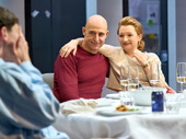 Jordan Scowen, Mark Strong and Lesley Manville in Oedipus.