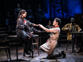 Myra Molloy as Eurydice, Ali Louis Bourzgui and the cast of Hadestown.