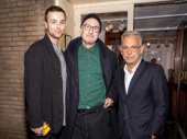 (R-L) Two-time Tony winning director Joe Mantello with playwright Jon Robin Baitz and Robert Gruber at the opening night reception for Little Bear Ridge Road.
