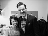 Liana Hunt and Evan Alexander Smith get cozy backstage at The Play That Goes Wrong.