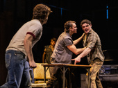 Noah Pacht as Ponyboy Curtis, Caleb Mathura as Johnny Cade, Sutton James Kaylor as Sodapop Curtis and Dan Berry as Darrel Curtis in The Outsiders.