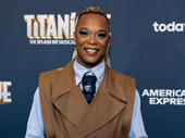 Tony winner J. Harrison Ghee, currently starring as Hermes in Hadestown, smiles brightly on the opening night carpet of Titanique on Broadway.