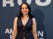 Tony winning theater producer Meena Harris poses in pinstripes on the opening night carpet of Proof on Broadway.