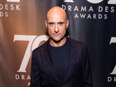 Mark Strong celebrates Oedipus' Outstanding Adaptation win at the 2026 Drama Desk Awards.