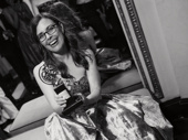 Ragtime director Lear deBessonet displaying the musical's Best Revival Tony Award.