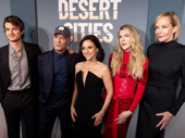 Joe Keery, Ed Harris, Julia Louis-Dreyfus, Lily Rabe and Allison Janney take a family photo on the opening night carpet of Other Desert Cities on Broadway.