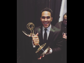 We've never seen Kenickie this chipper! Grease: Live standout Carlos PenaVega strikes a pose with one of the highly successful musical broadcast's four Creative Arts Emmy Awards.(Photo: Instagram.com/therealcarlospena)