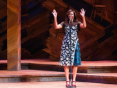 She's beautiful and she's here! First Lady Michelle Obama takes the stage at the Bernard B. Jacobs Theatre for her Let Girls Learn event.
