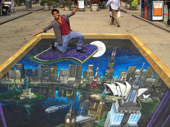 Aladdin takes Manhattan—and Paris and London and Sydney! Aladdin star Adam Jacobs ride his magic carpet over this shining, shimmering, splendid Aladdin 3D street mural. Check it out in New York's Flatiron District!(Photo: Instagram.com/adamjacobsnyc)