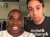 Pre-show selfie! Saturday Night Live star Leslie Jones snaps a pic with Lin-Manuel Miranda before his epic shot at hosting the iconic comedy show.(Photo: Twitter.com/Lesdoggg)