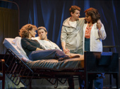 Betsy Wolfe as Cordelia, Andrew Rannells as Whizzer, Christian Borle as Marvin and Tracie Thoms as Charlotte in Falsettos. 