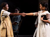 Cynthia Erivo as Celie and Jennie Harney as Nettie in The Color Purple. 