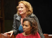 Johanna Day as Tracey and Michelle Wilson as Cynthia in Sweat. 