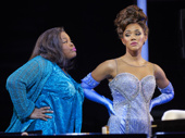 Amber Riley as Effie White and Lily Frazer as Michelle Morris in Dreamgirls.