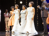 It's all over! London's Dreamgirls stars Ibinabo Jack, Amber Riley and Liisi LaFontaine take their curtain call on opening night.(Photo: Dan Wooller)