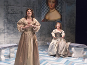 Ismenia Mendes as Clarice and Amelia Pedlow as Lucrece in The Liar. 