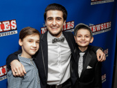 Newsies’ Broadway alums Zachary Unger, Giuseppe Bausilio and Luca Padovan take a group shot.