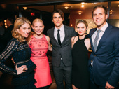 The gang's all here! Frozen-bound star Cassie Levy, Miss Saigon's Katie Rose Clarke, Anastasia's Derek Klena, his girlfriend Elycia Scriven and Clarke's husband Chris Rogers take a group shot.