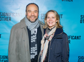 Theater couple Danny Burstein and Rebecca Luker attend Significant Other's Broadway opening.