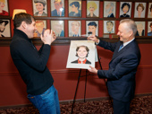 James Barbour reacts to his caricature as Sardi's Max Klimavicius performs the unveiling.